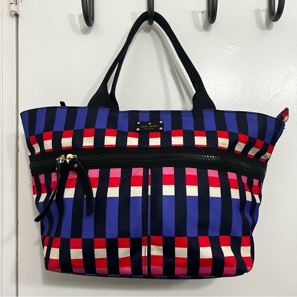 Kate Spade New York Multicolor Top Zip Geometric Nylon Lightweight Tote Bag - Picture 1 of 10